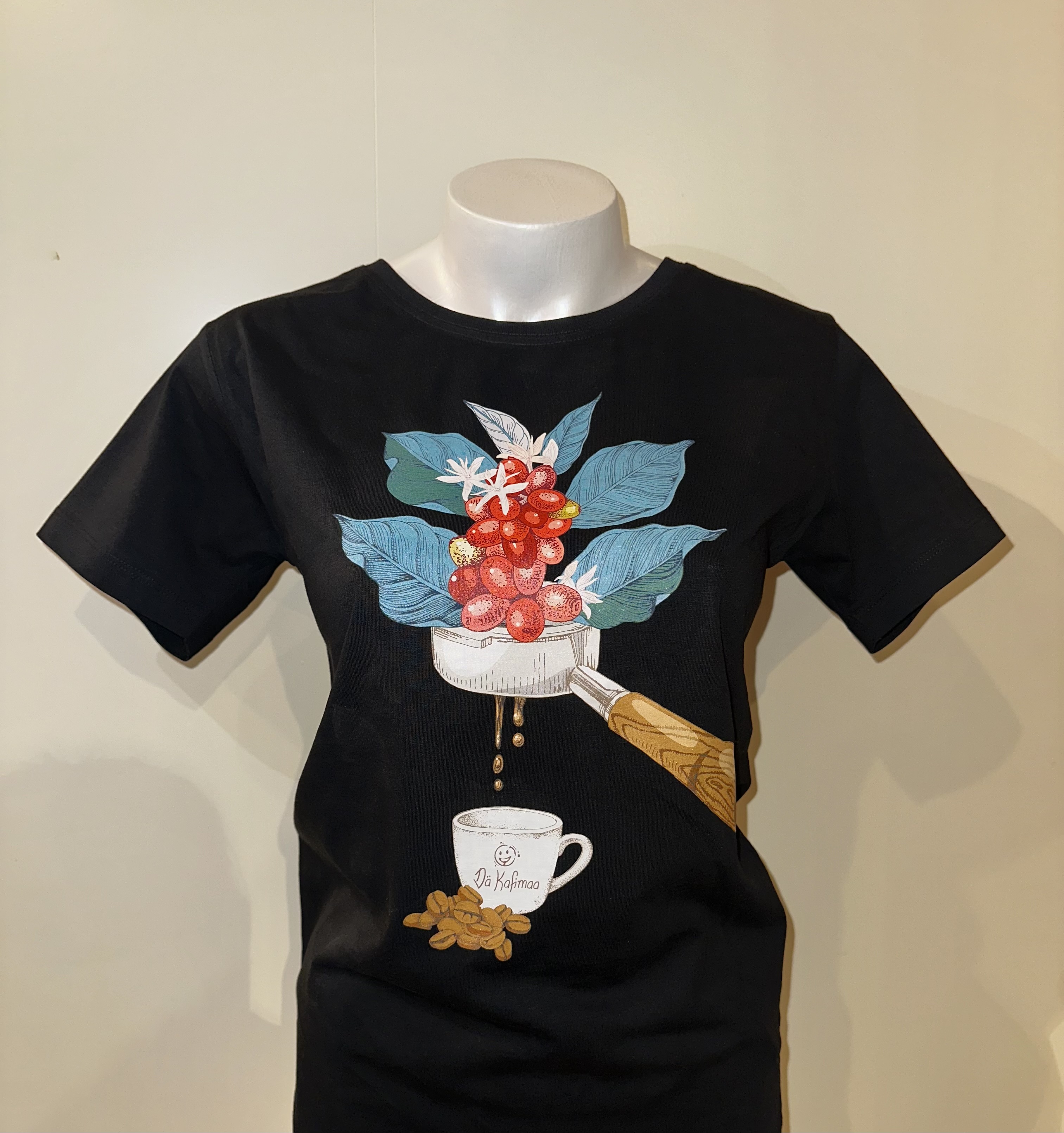 Dä Kafimaa T-Shirt Schwarz "Vom Ursprung in die Tasse" Damen