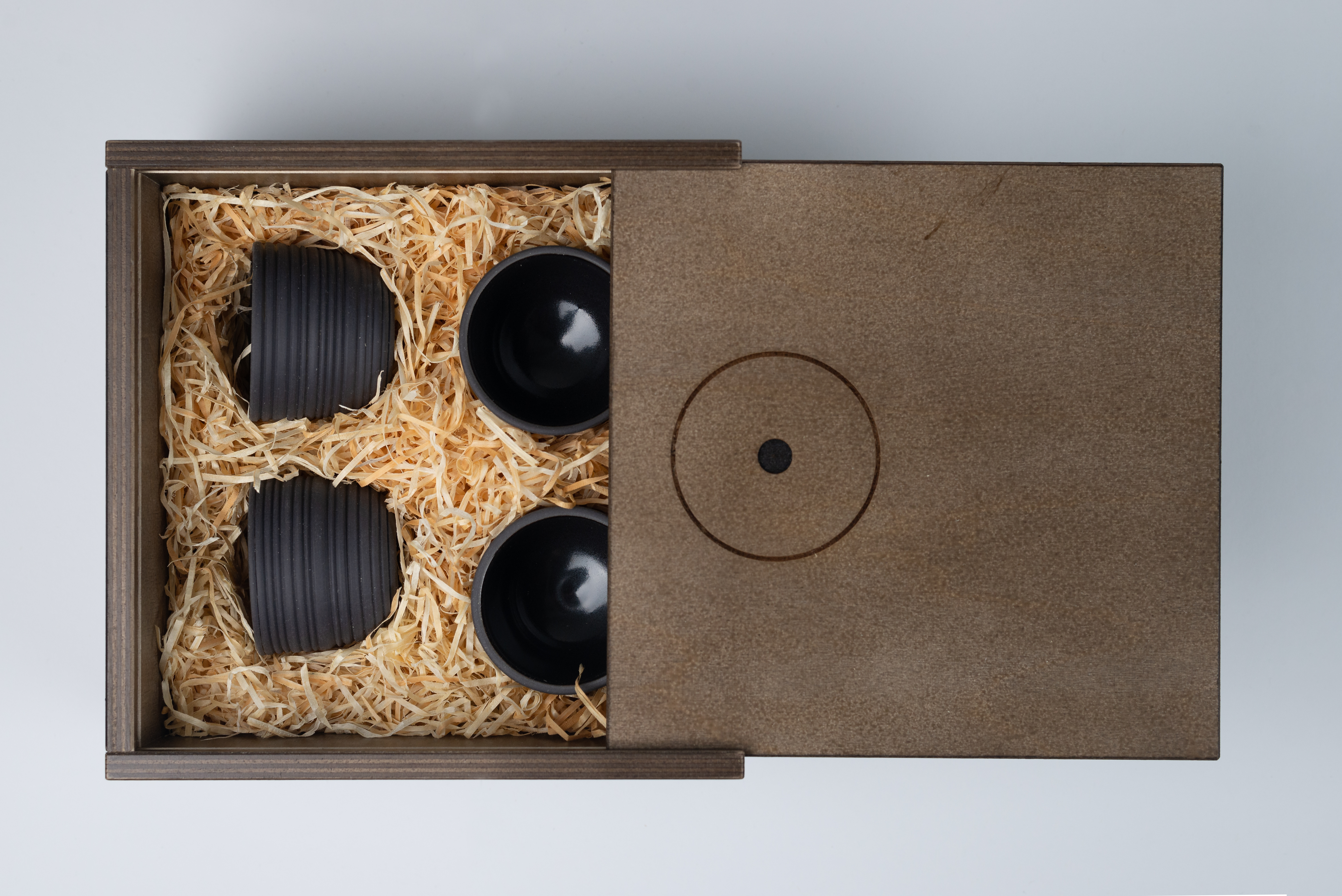 Porzellan Tassen Espresso Edizione 2 Nera Struttura 4er Set in Holzbox